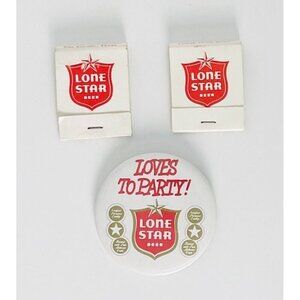 Vintage Lone Star Beer Lot: Button Pin & 2 Matchbooks  Loves To Party Brewing Co